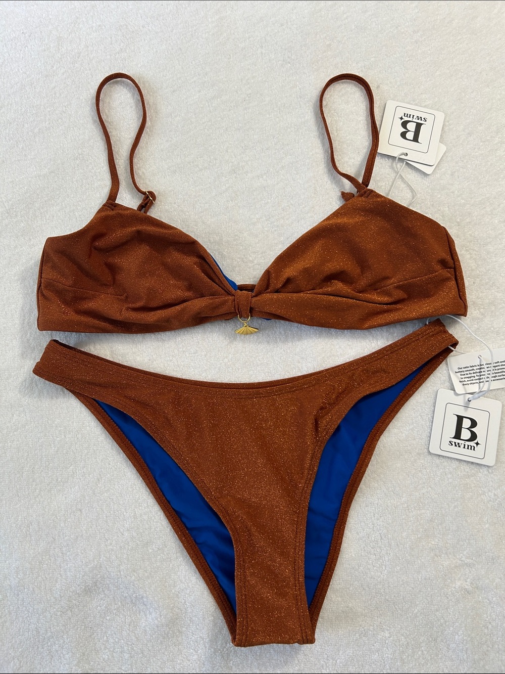 B Swim Large Bikini Bayside Bandeau top AND Maddie Bottoms Sand Dune Lurex NWT